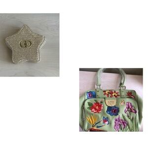 Sale!New Sharif Celadon Green Leather Embroidery Floral Bag & Dior Gold Star Bag